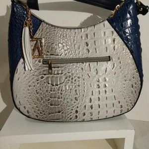 Mia K Collection Women's Croc Embossed  -Gray Navy Handbag